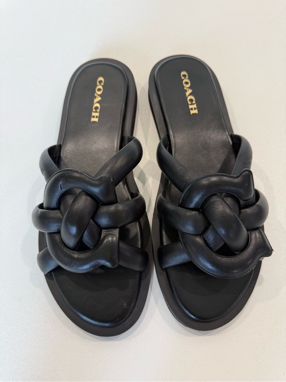 Coach Georgie Sandals Black Leather Knot Slide Womens Size 11